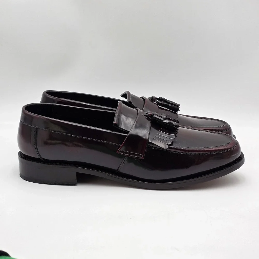Samuel Windsor Tassel‎ Loafers Men's 10.5 Burgundy Oxblood Leather Shoes Fringed